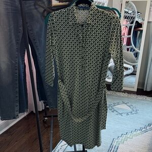 J. McLaughlin Green and White Long Sleeve Dress